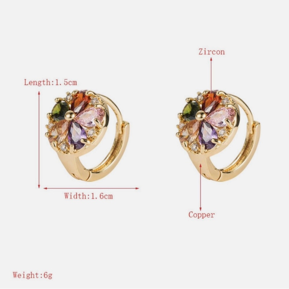 Flower Earrings Zirconia 18k Plated Women’s Autumn Multicolor - Picture 3 of 4